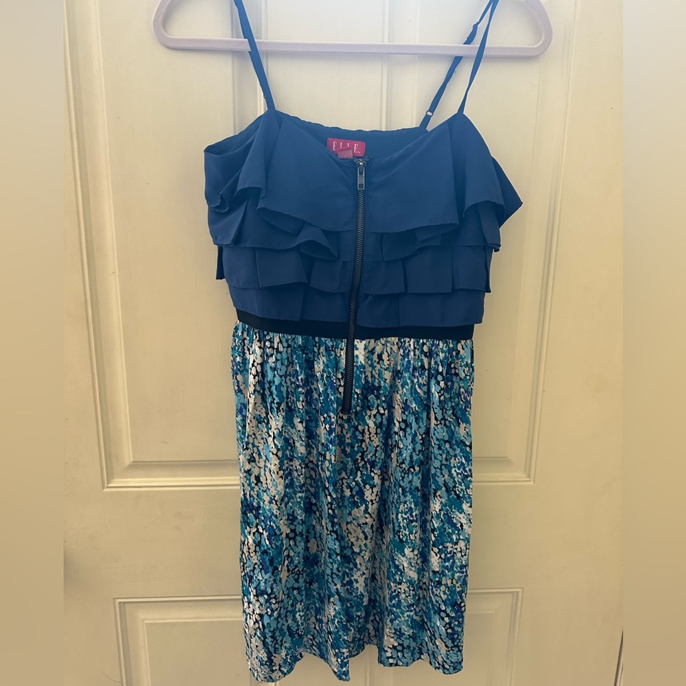 S Blue Dress w Floral bottom and zip on top